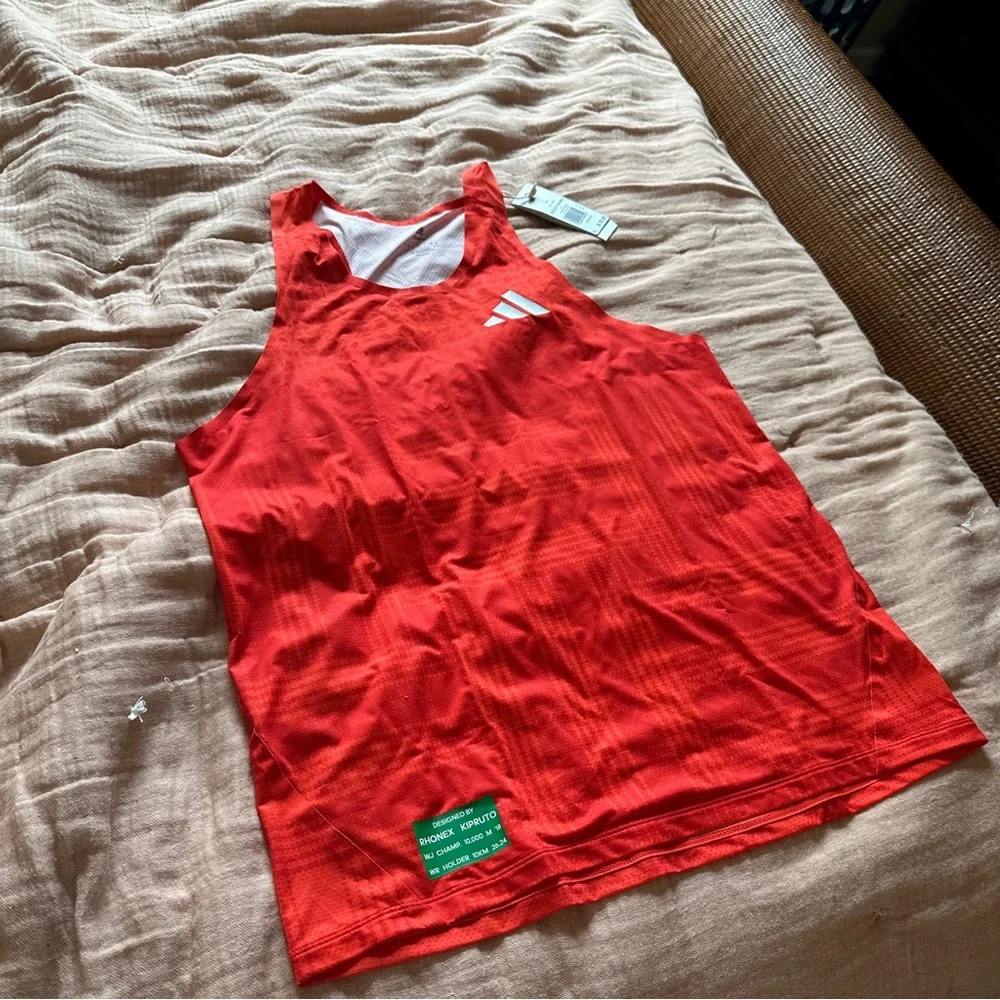 Adidas Rare Rhonex Geometric Red Aeroready Racing Singlet Running Tank Top